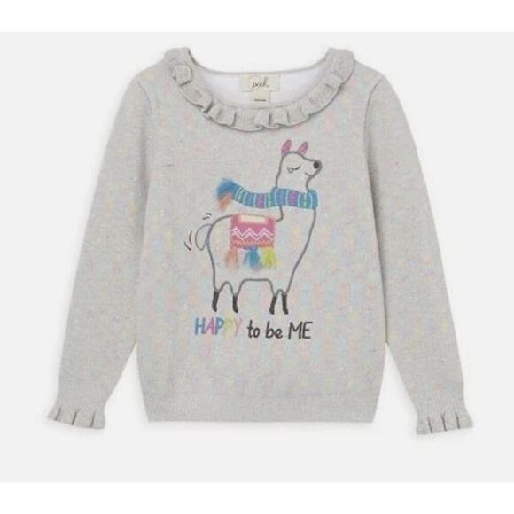 Peek Other - Girls Llama Sweater M(8) Rainbow Metallic Threading Whimsical Knit